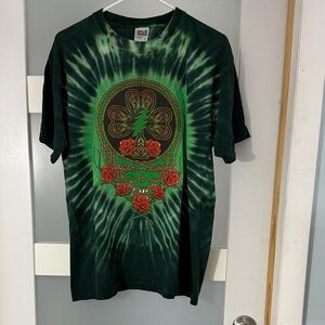 Anvil Dark Green Tie-Dye Grateful Dead Style Rose Skull Tee